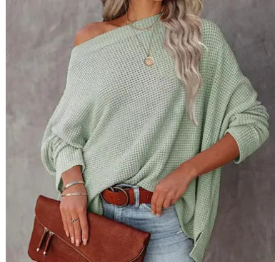 Pullover Blouses - Asymmetric Hems Textured Knit Casual Top