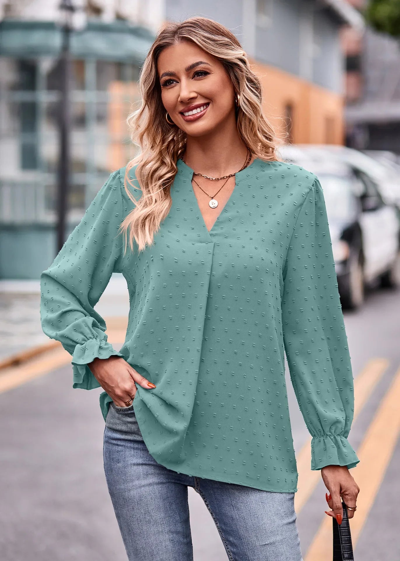 Pullover Blouses- Day-to-Night V-Neck Blouse- - IndioGear.com