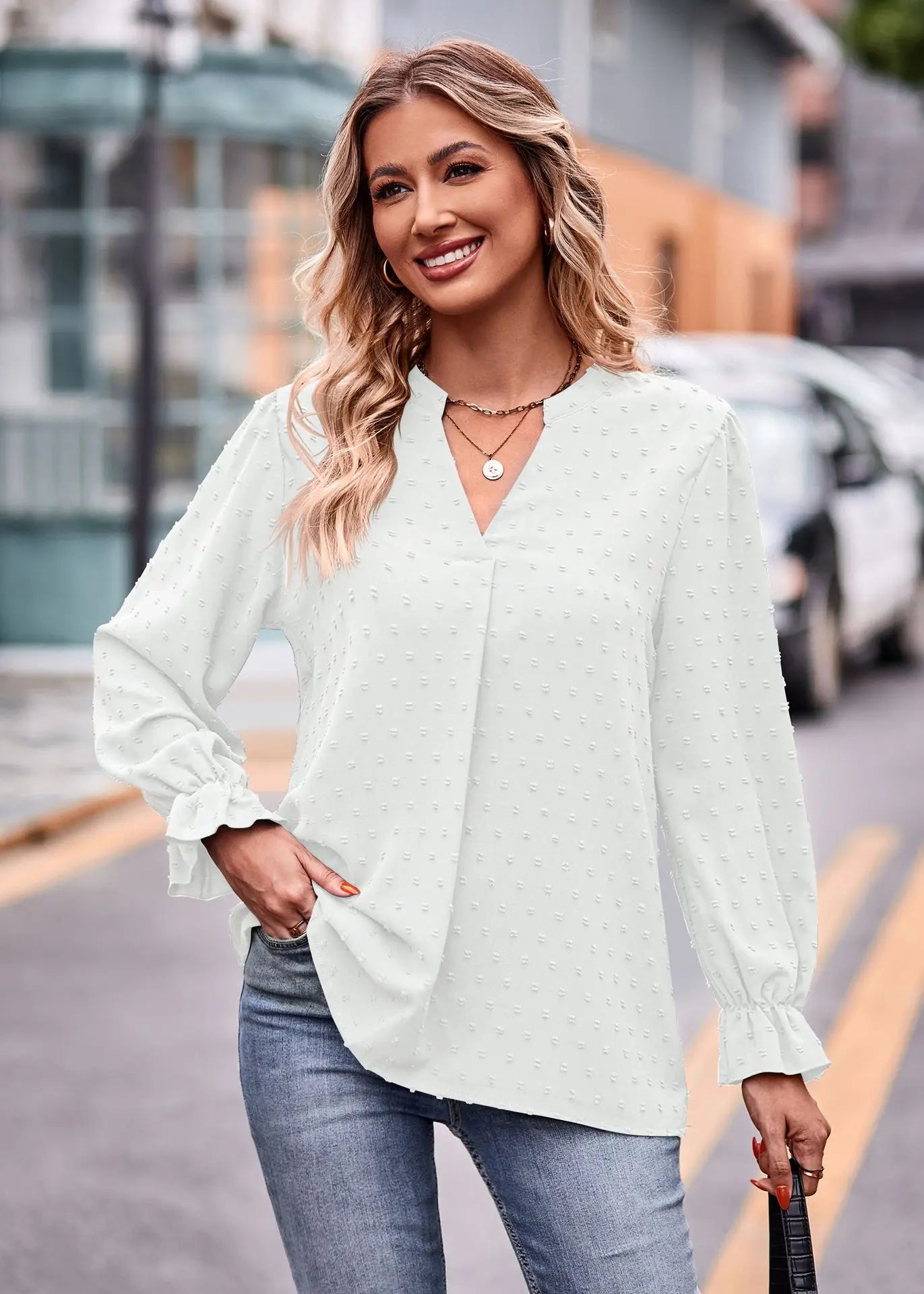 Pullover Blouses- Day-to-Night V-Neck Blouse- - IndioGear.com