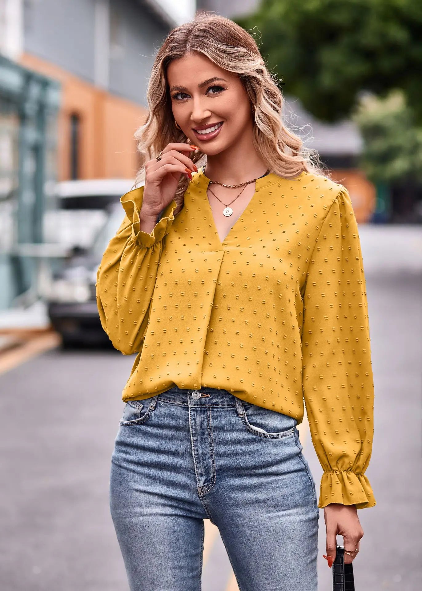 Pullover Blouses- Day-to-Night V-Neck Blouse- - IndioGear.com