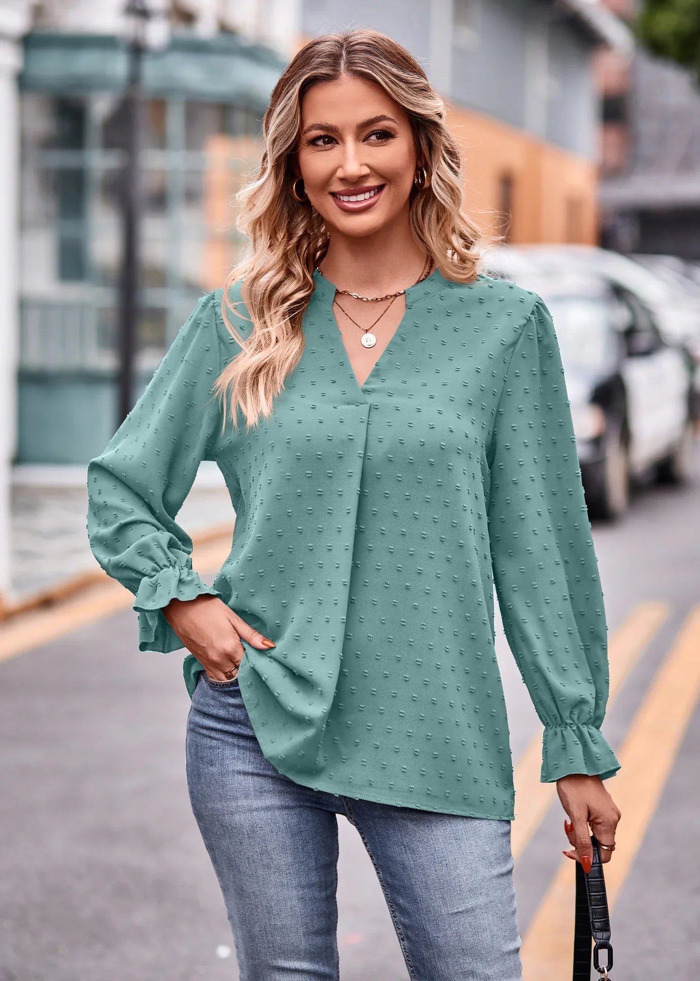 Pullover Blouses- Day-to-Night V-Neck Blouse- - IndioGear.com