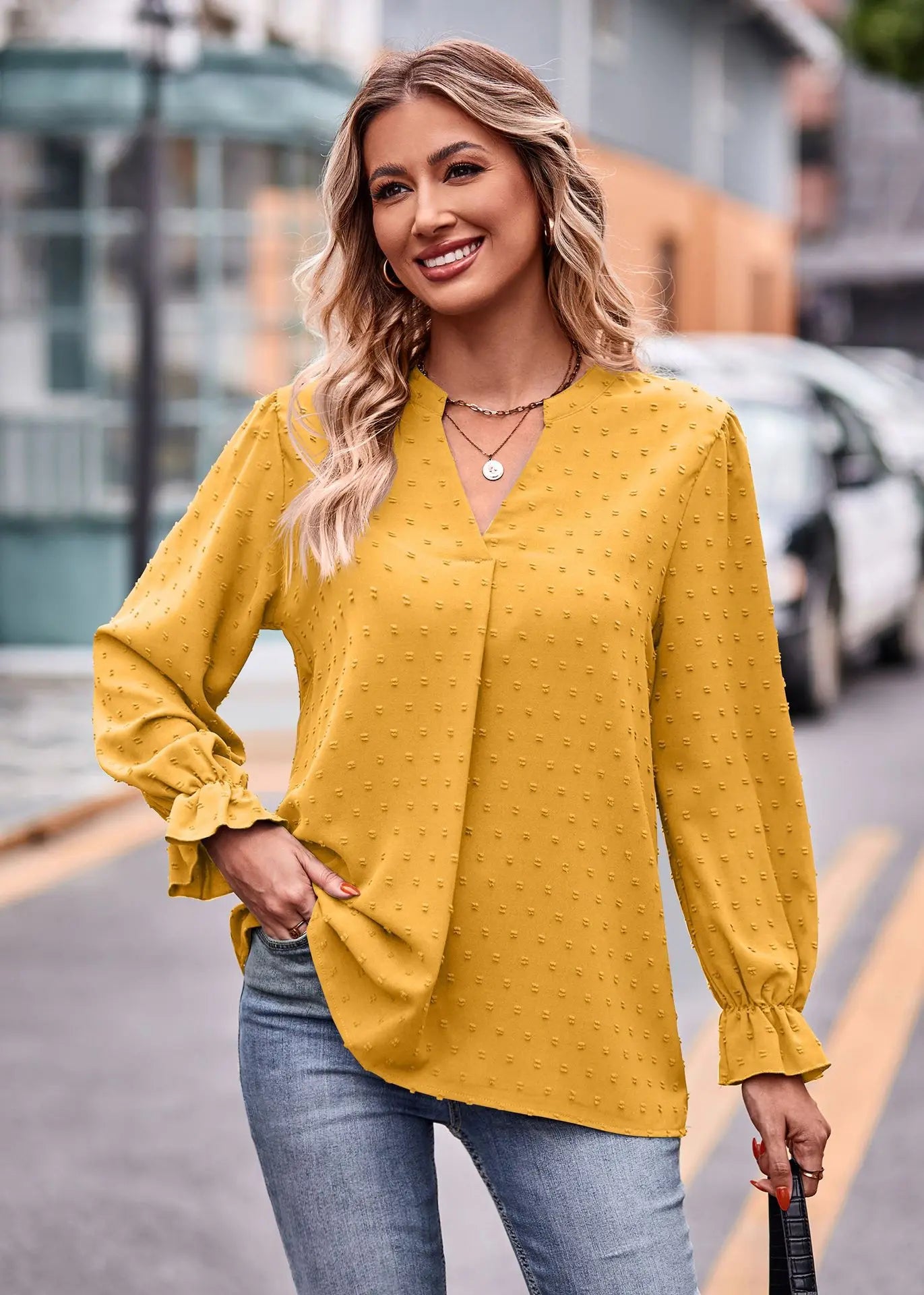 Pullover Blouses- Day-to-Night V-Neck Blouse- - IndioGear.com