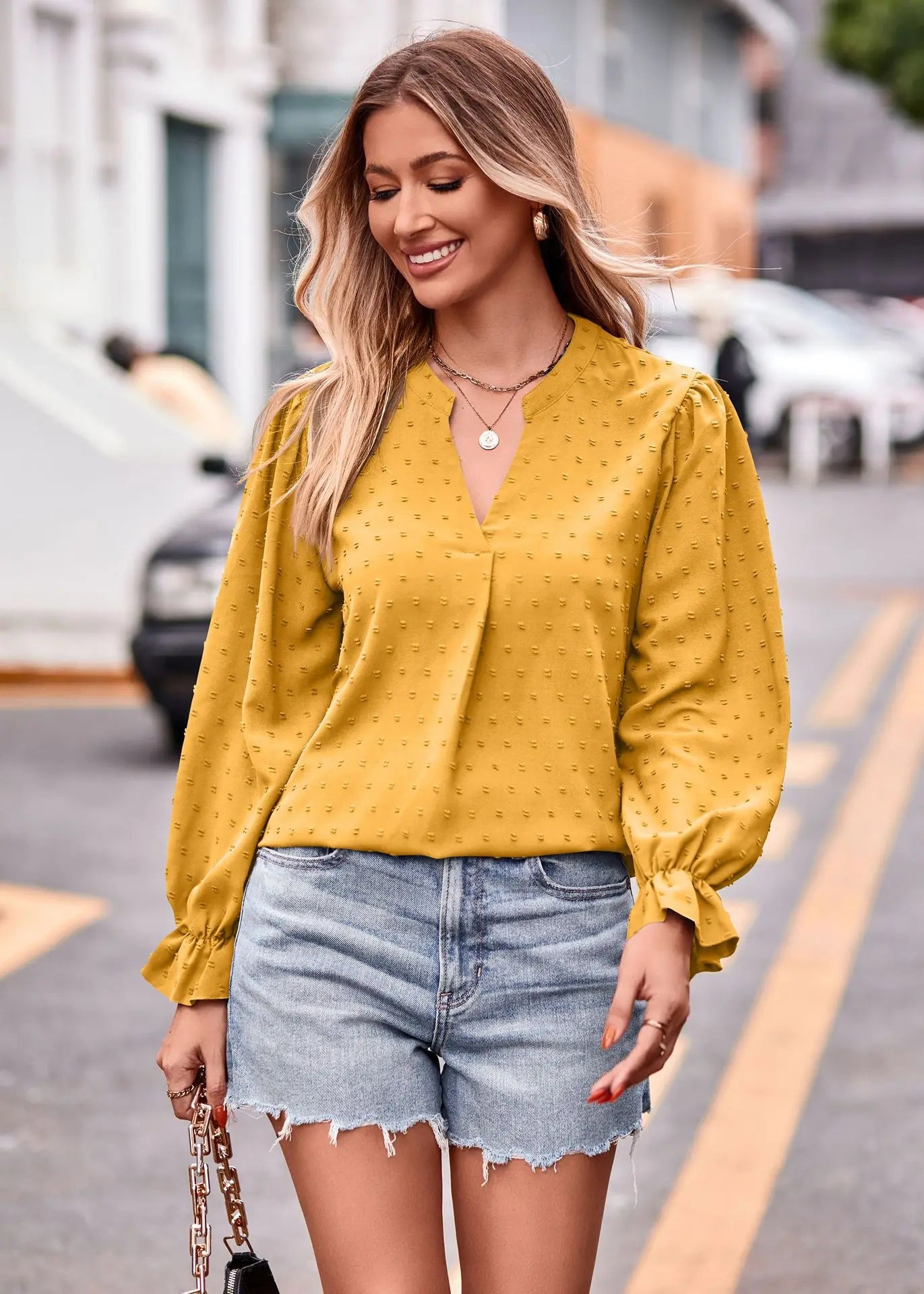 Pullover Blouses- Day-to-Night V-Neck Blouse- - IndioGear.com