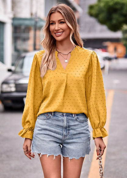 Pullover Blouses- Day-to-Night V-Neck Blouse- - IndioGear.com