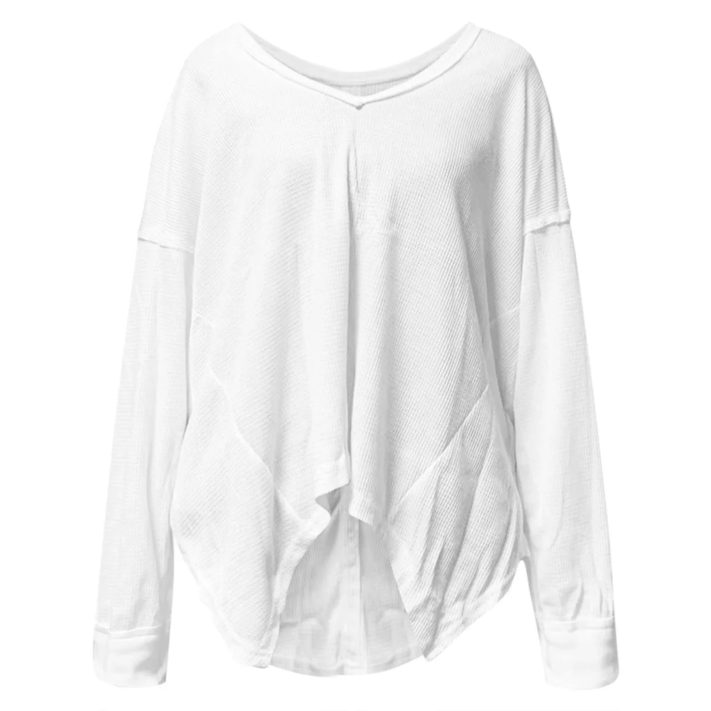 Pullover Blouses- Slouchy Waffle Textured Knit for Relaxed Days- - IndioGear.com