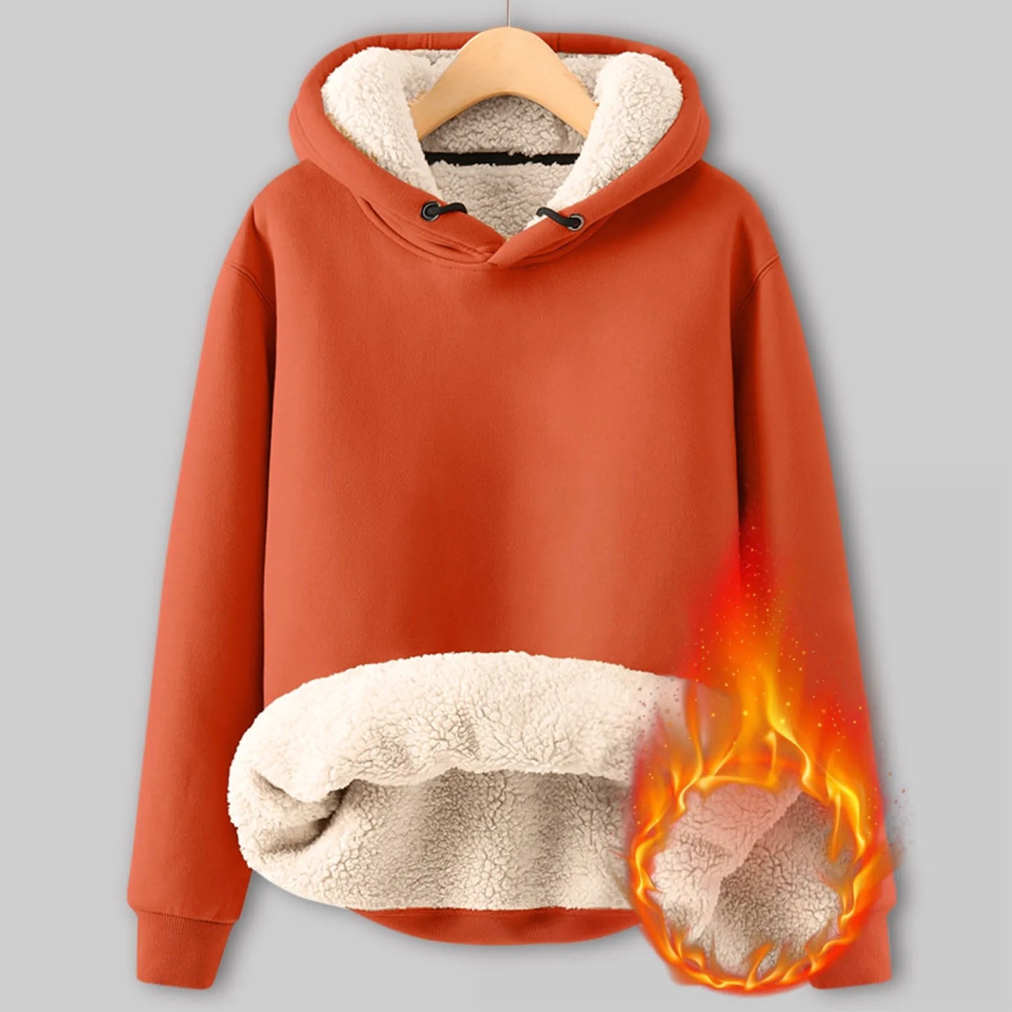 Pullover Hoodies- Fleece Hoodie Plush Winter Pullover for Women- Orange- IndioGear Women Clothing