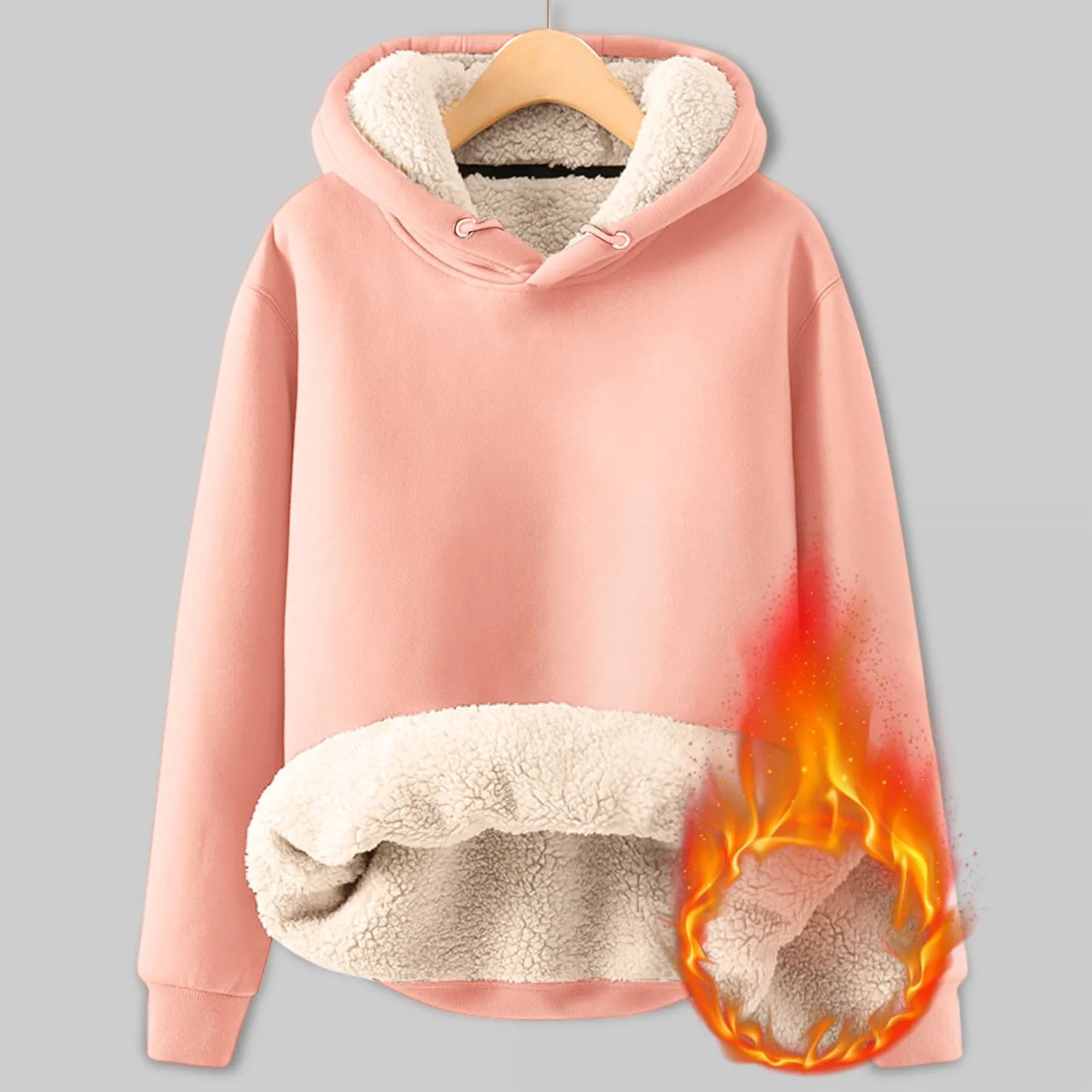 Pullover Hoodies- Fleece Hoodie Plush Winter Pullover for Women- Pink- IndioGear Women Clothing