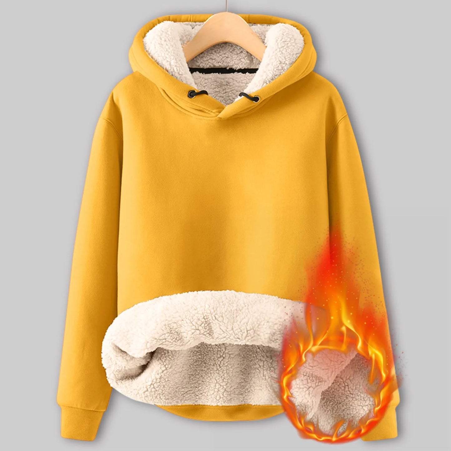 Pullover Hoodies- Fleece Hoodie Plush Winter Pullover for Women- Yellow- IndioGear Women Clothing