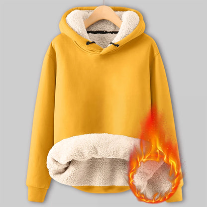 Pullover Hoodies- Fleece Hoodie Plush Winter Pullover for Women- Yellow- IndioGear Women Clothing