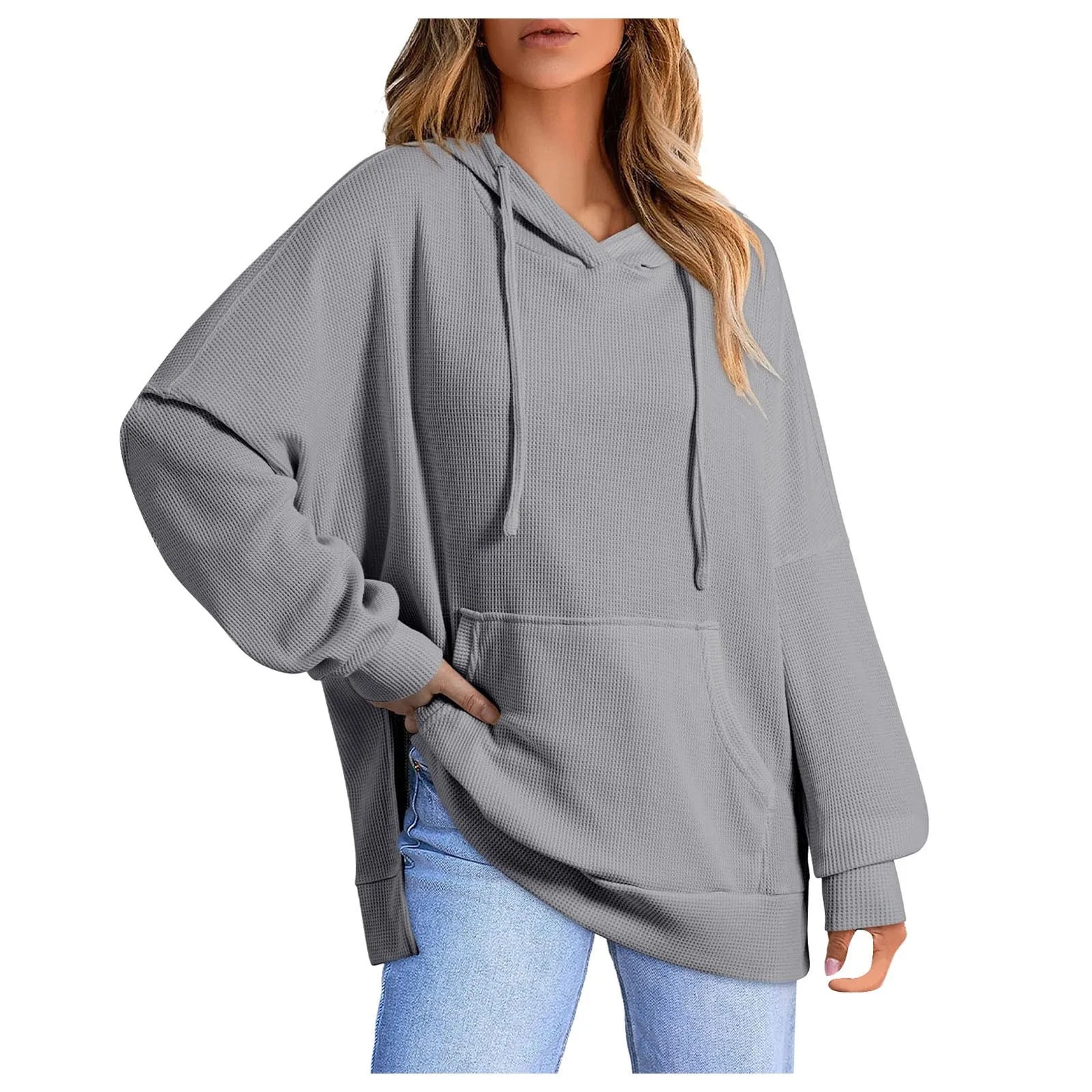 Pullover Hoodies - Kangaroo Front Pocket - Grain Textured Hoodie - Relaxed Fashion