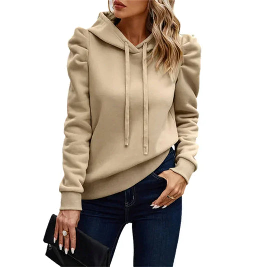 Pullover Hoodies- Women’s Cozy Pullover Hoodie with Puffed Sleeves- - IndioGear.com