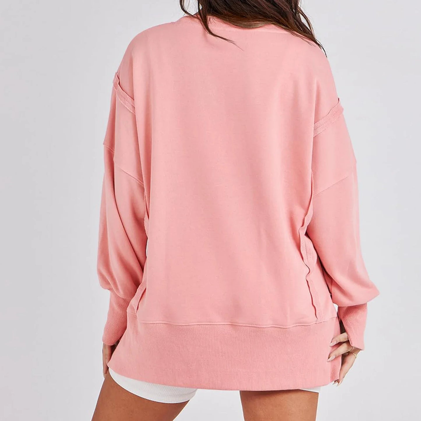 Pullover Sweaters- Casual High-low Hem Baggy Sweatshirt-Side Slits- - IndioGear.com