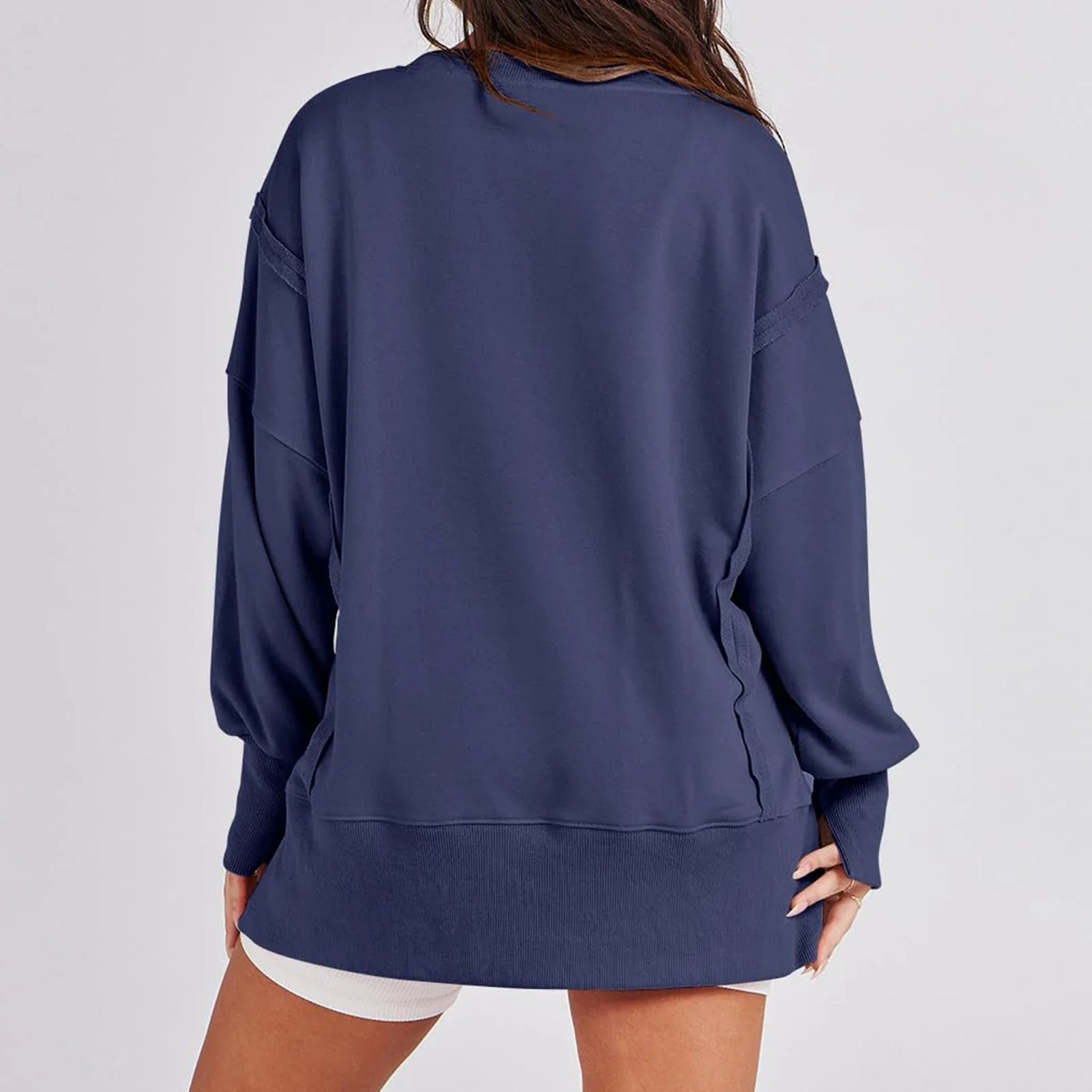 Pullover Sweaters- Casual High-low Hem Baggy Sweatshirt-Side Slits- - IndioGear.com