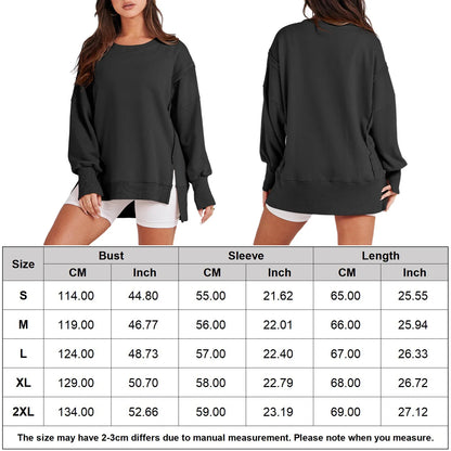 Pullover Sweaters- Casual High-low Hem Baggy Sweatshirt-Side Slits- - IndioGear.com