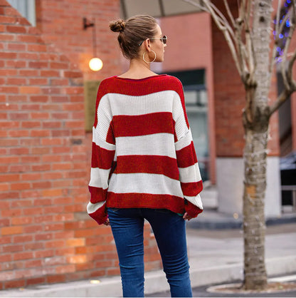 Pullover Sweaters - Casual Striped Chilly Season Oversized Pullover Sweater”