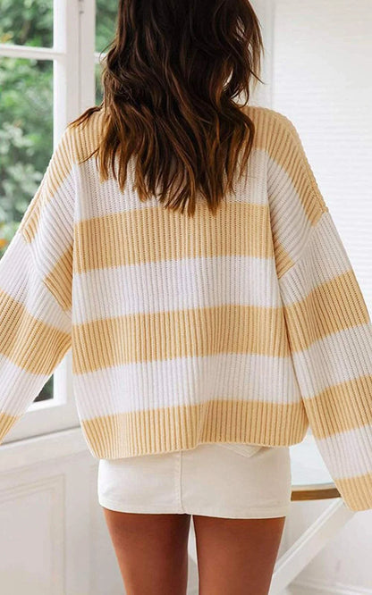 Pullover Sweaters - Casual Striped Chilly Season Oversized Pullover Sweater”