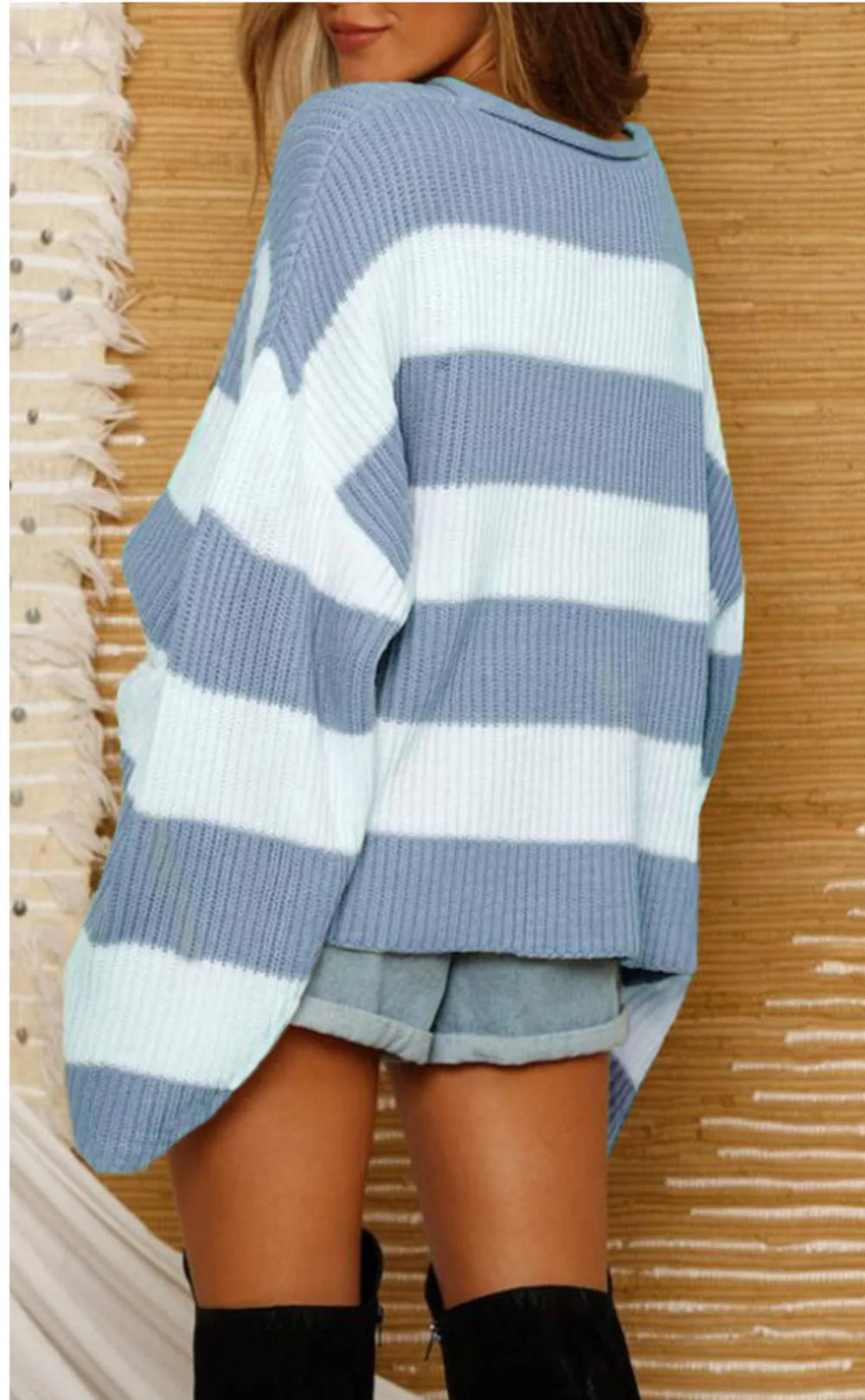 Pullover Sweaters - Casual Striped Chilly Season Oversized Pullover Sweater”