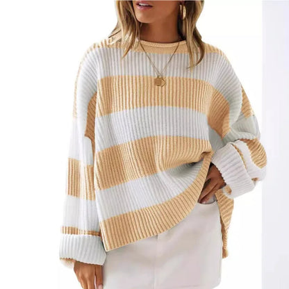 Pullover Sweaters - Casual Striped Chilly Season Oversized Pullover Sweater”