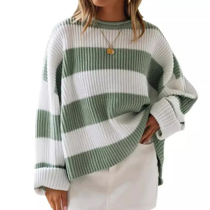 Pullover Sweaters - Casual Striped Chilly Season Oversized Pullover Sweater”