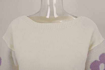 Pullover Sweaters - Chic Blossom Sleeve Pullover Sweaters