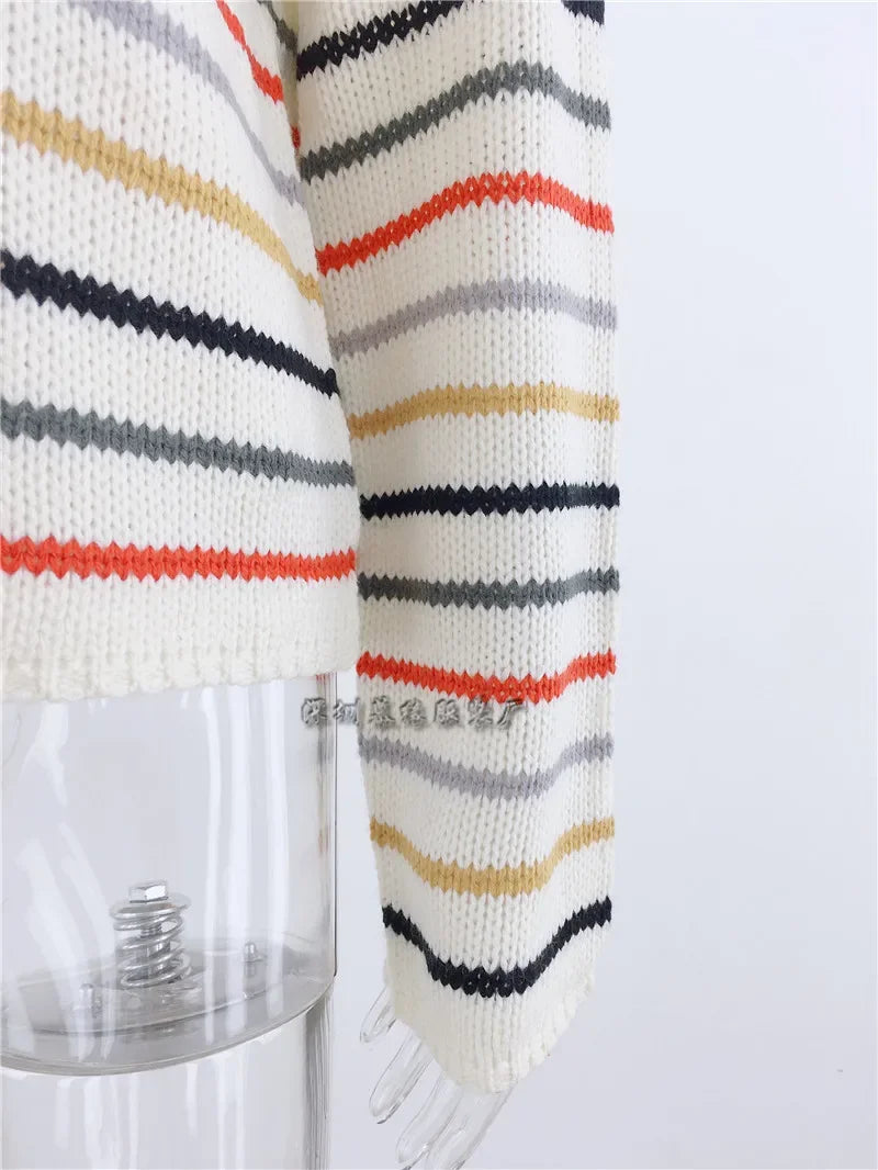 Pullover Sweaters- Chic Multicolor Striped Knit Pullover- - IndioGear.com