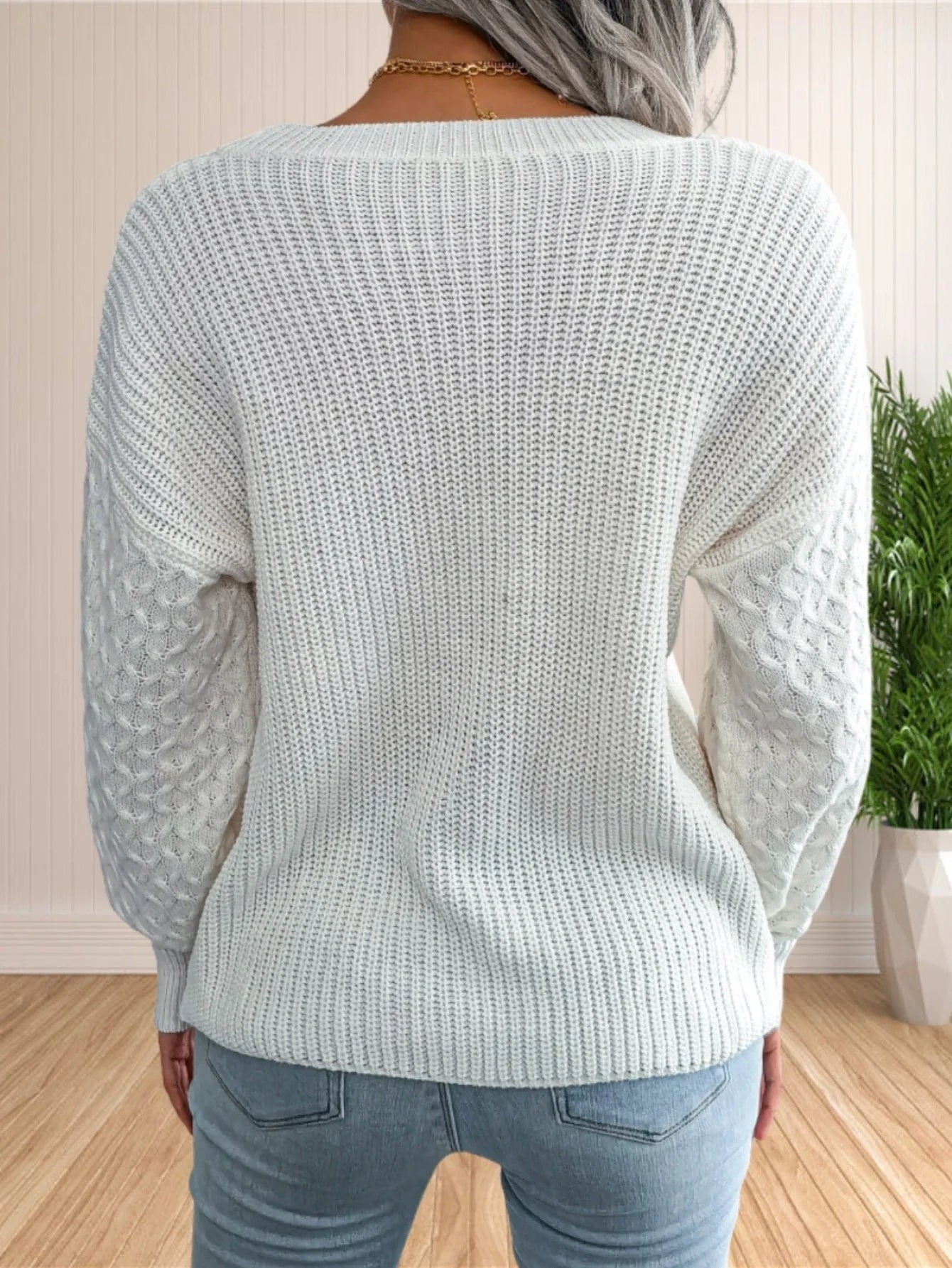 Pullover Sweaters- Chic Textured Crew Neck Sweater- - IndioGear.com