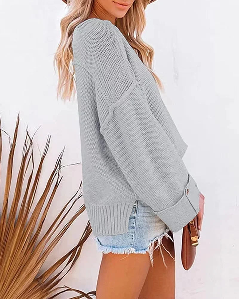 Pullover Sweaters- Crisp Morning Waffle Crop- Gray- IndioGear.com