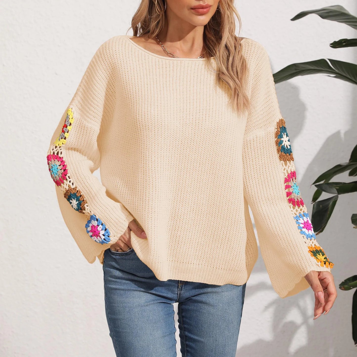 Pullover Sweaters- Folk Embroidered Cozy Pullover- - IndioGear.com