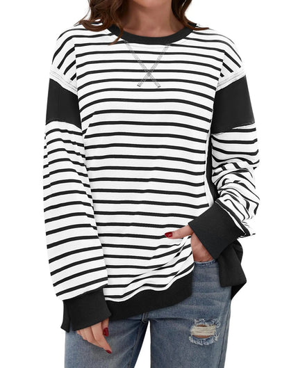 Pullover Sweaters- Stripes & Trims Loose Fit Pullover Sweatshirts- Black- IndioGear.com