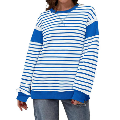 Pullover Sweaters- Stripes & Trims Loose Fit Pullover Sweatshirts- - IndioGear.com