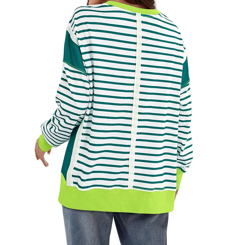 Pullover Sweaters- Stripes & Trims Loose Fit Pullover Sweatshirts- - IndioGear.com