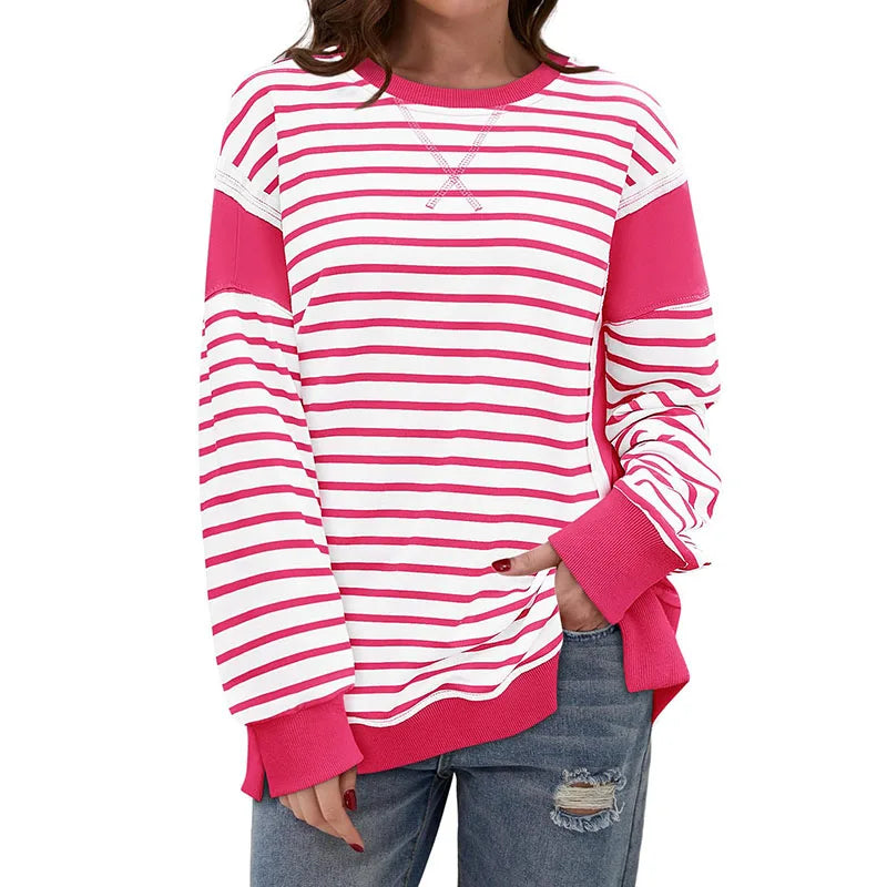 Pullover Sweaters- Stripes & Trims Loose Fit Pullover Sweatshirts- - IndioGear.com