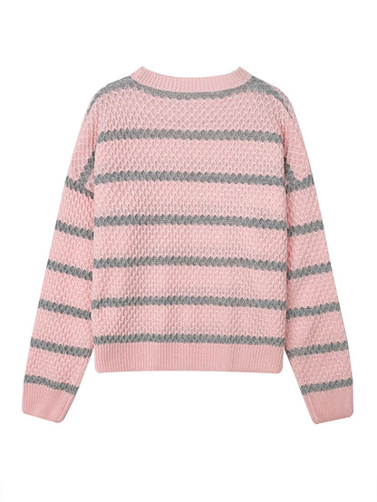 Pullover Sweaters- Stripped Waffle Knit Textured Pullover Sweaters – Regular Fit- - IndioGear.com