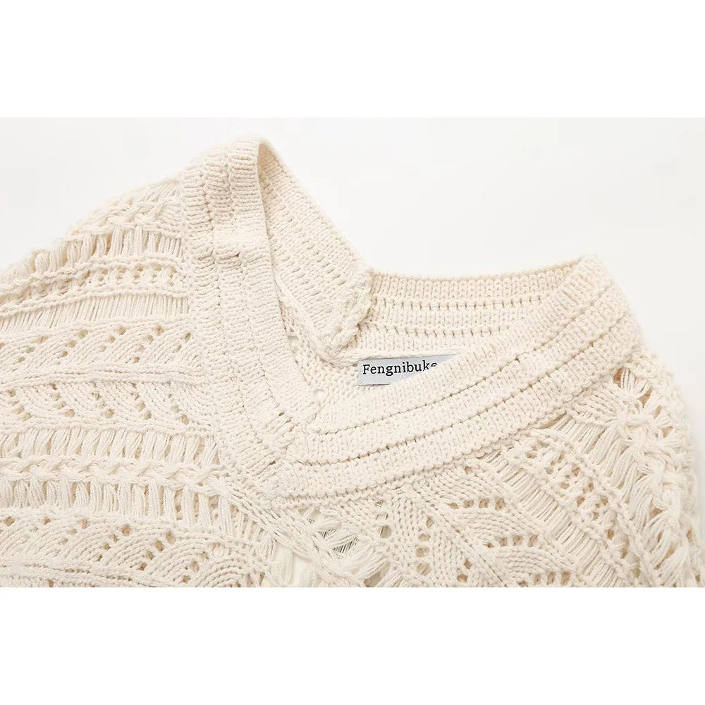 Pullover Sweaters- V-neck Crop Knitted Women Pullovers – Chic & Fancy- - IndioGear.com