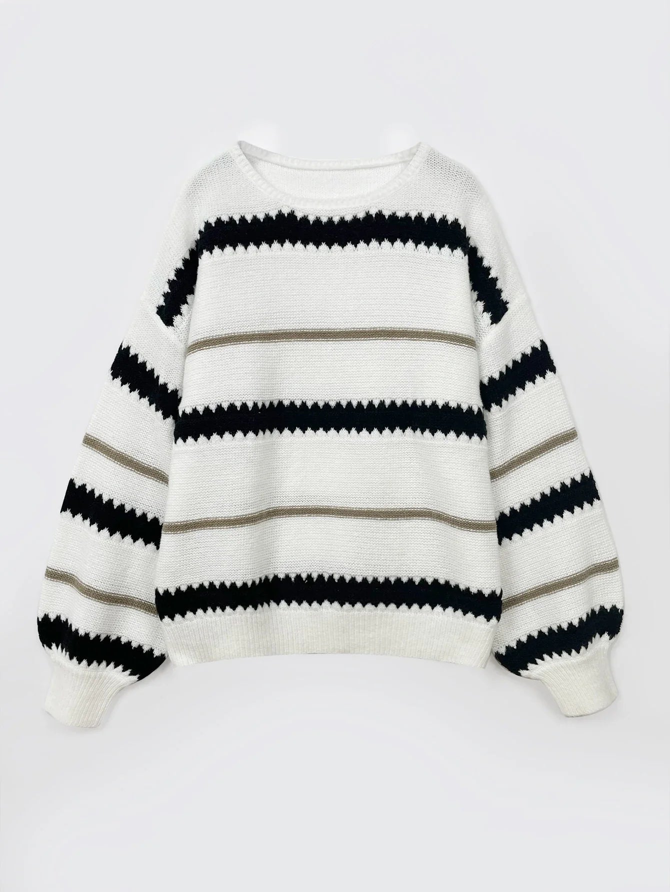 Pullover Sweaters- Zigzag Stripe Boat Neck Pullover- - IndioGear.com