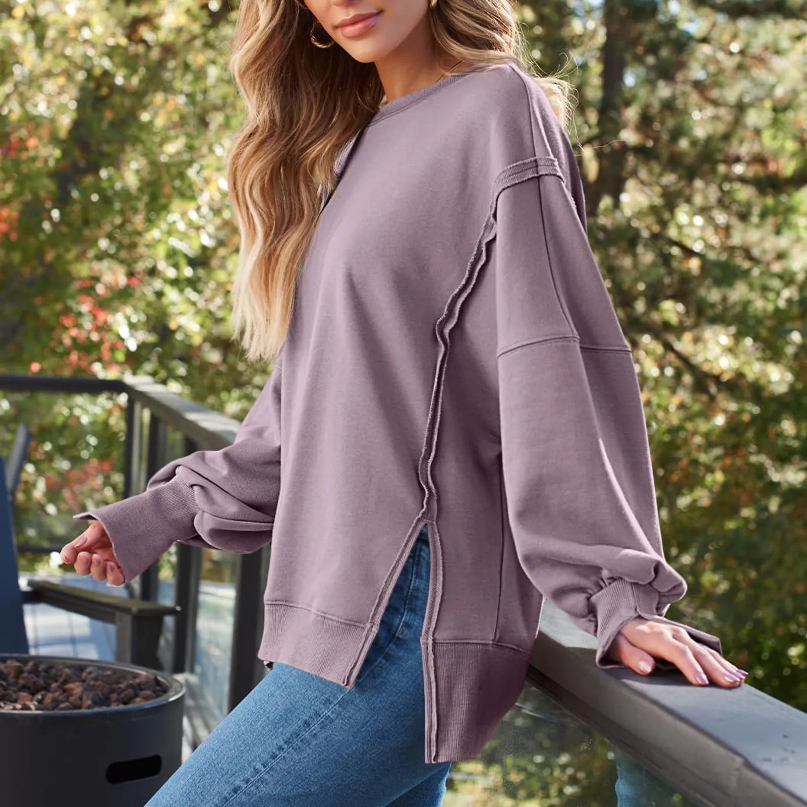 Pullovers- Fall Sweatshirt Drop Shoulder Cut-Out Pullover- - IndioGear.com