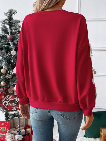 Pullovers- Festive Bow Sleeve Winter Top Holiday Pullover- - IndioGear Women Clothing