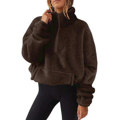 Pullovers- Fleece Winter Pullover Plush High-Neck Sweatshirt for Women- - IndioGear Women Clothing