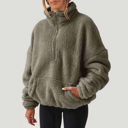 Pullovers- Fleece Winter Pullover Plush High-Neck Sweatshirt for Women- Dark Gray- IndioGear Women Clothing