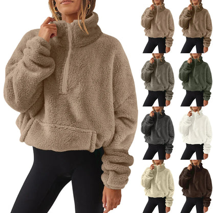 Pullovers- Fleece Winter Pullover Plush High-Neck Sweatshirt for Women- - IndioGear Women Clothing