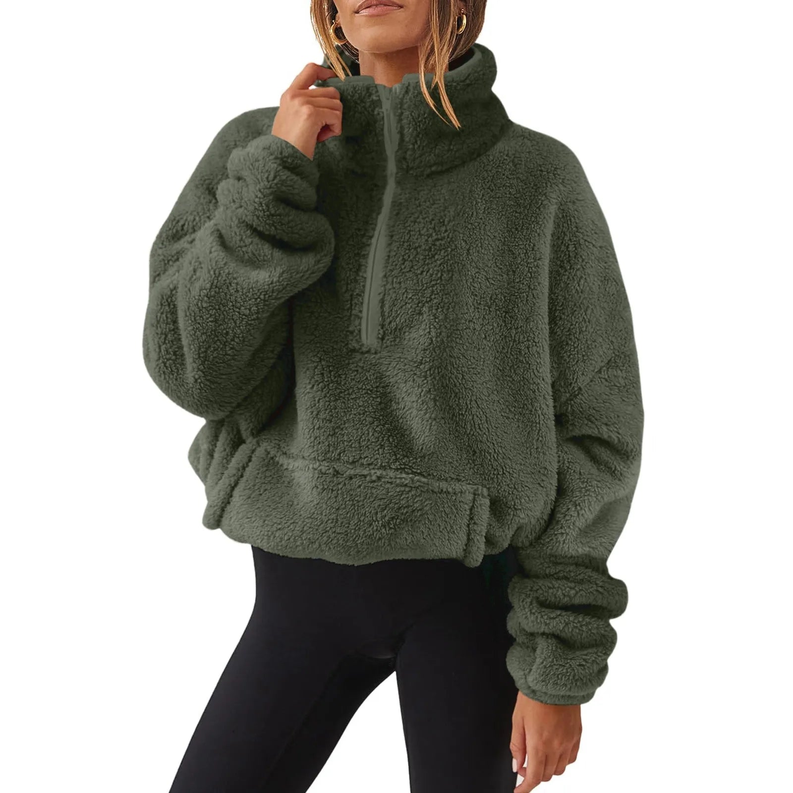 Pullovers- Fleece Winter Pullover Plush High-Neck Sweatshirt for Women- - IndioGear Women Clothing