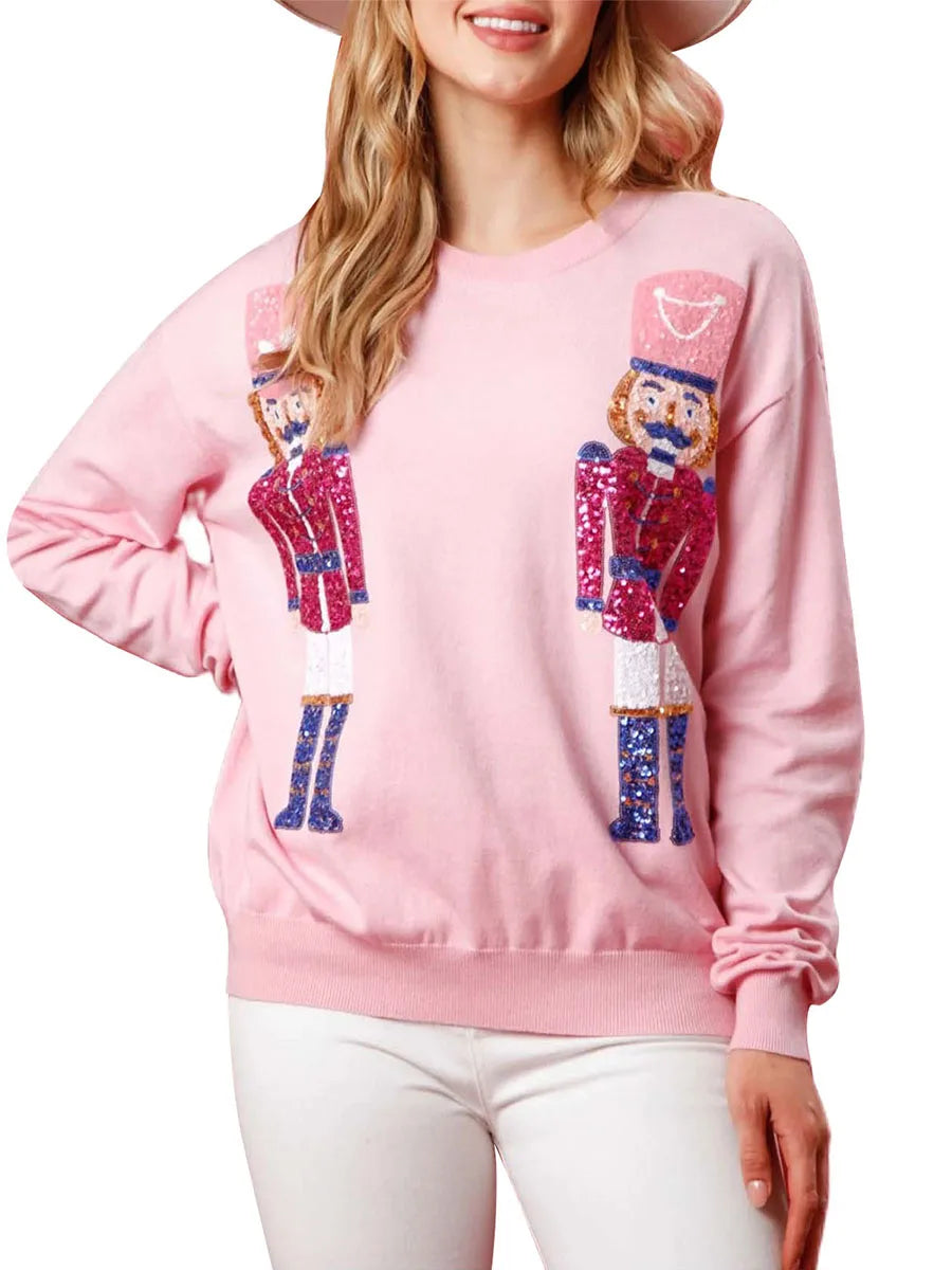 Pullovers- Sparkle Christmas Pullover Oversized Holidays Sweatshirt- Pink 2- IndioGear.com