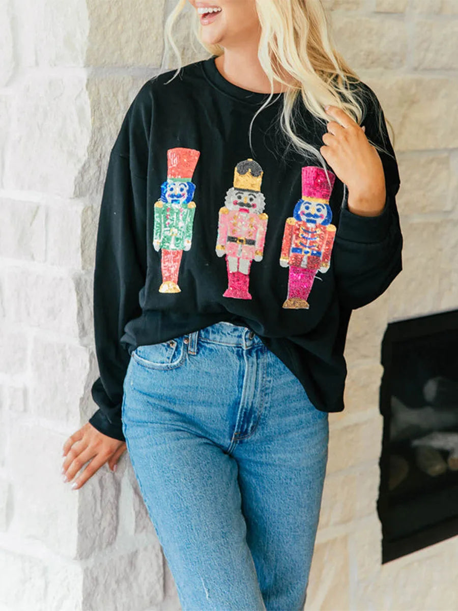 Pullovers- Sparkle Christmas Pullover Oversized Holidays Sweatshirt- Black- IndioGear.com