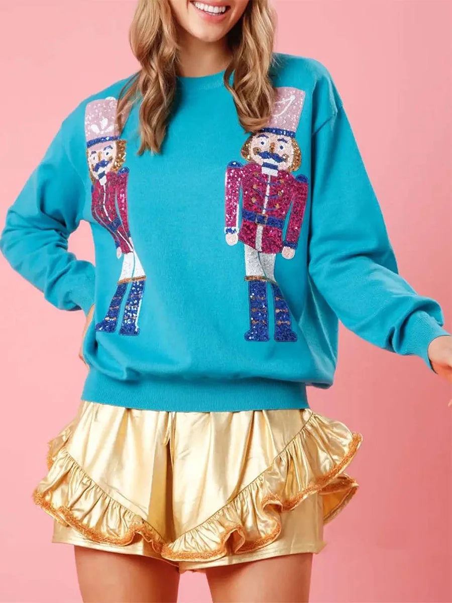 Pullovers- Sparkle Christmas Pullover Oversized Holidays Sweatshirt- Blue- IndioGear.com