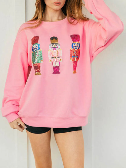 Pullovers- Sparkle Christmas Pullover Oversized Holidays Sweatshirt- Pink- IndioGear.com