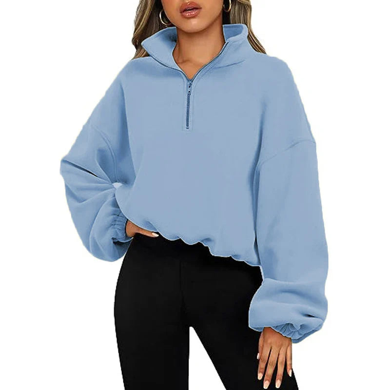 Pullovers Sweatshirts- Casual Fleece Streetwear Half Zip Up Pullover Sweatshirt- Light Blue- IndioGear.com