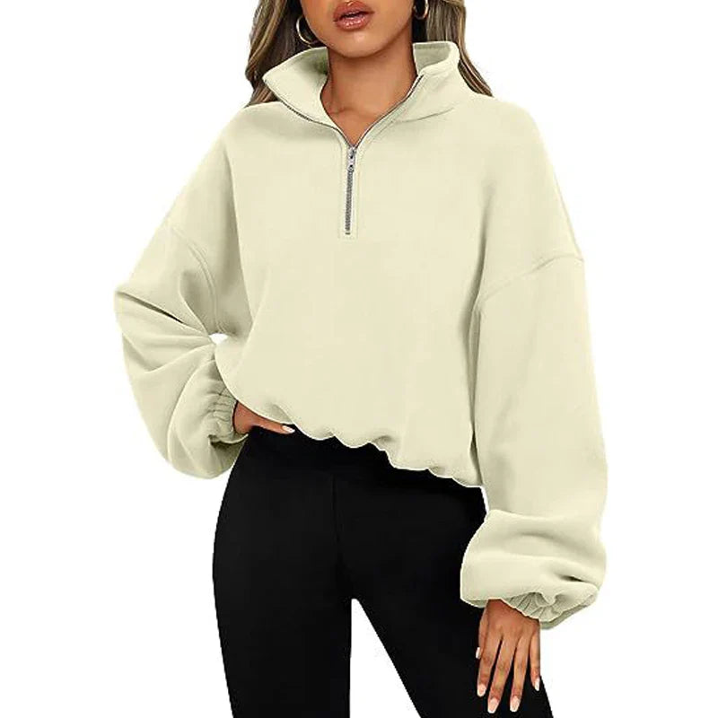 Pullovers Sweatshirts- Casual Fleece Streetwear Half Zip Up Pullover Sweatshirt- White- IndioGear.com