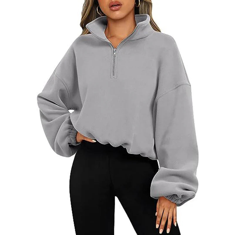 Pullovers Sweatshirts- Casual Fleece Streetwear Half Zip Up Pullover Sweatshirt- Gray- IndioGear.com