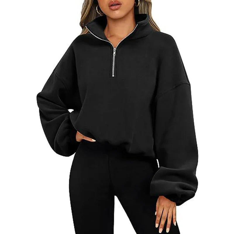 Pullovers Sweatshirts- Casual Fleece Streetwear Half Zip Up Pullover Sweatshirt- Black- IndioGear.com