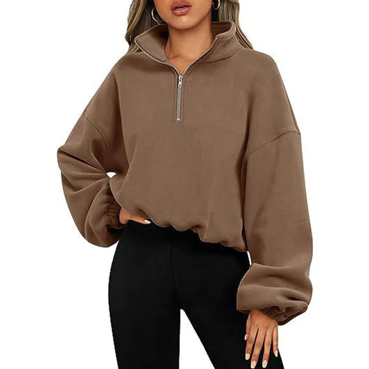 Pullovers Sweatshirts- Casual Fleece Streetwear Half Zip Up Pullover Sweatshirt- Caramel- IndioGear.com